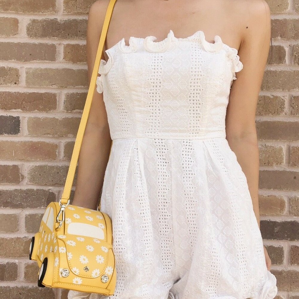 Kate Spade Beep Beep Car Crossbody Bag Yellow Multi Novelty Leather Daisy - Picture 2 of 2